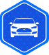 Blue hexagon icon with a white Tesla car front view graphic in the center.