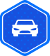 Blue hexagon icon with a white car silhouette in the center, symbolizing automotive or car-related services.