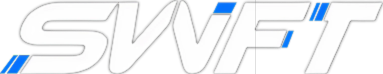 SWFT logo in bold white uppercase letters with blue accents on the "S," "I," and "T," giving a modern and dynamic appearance.